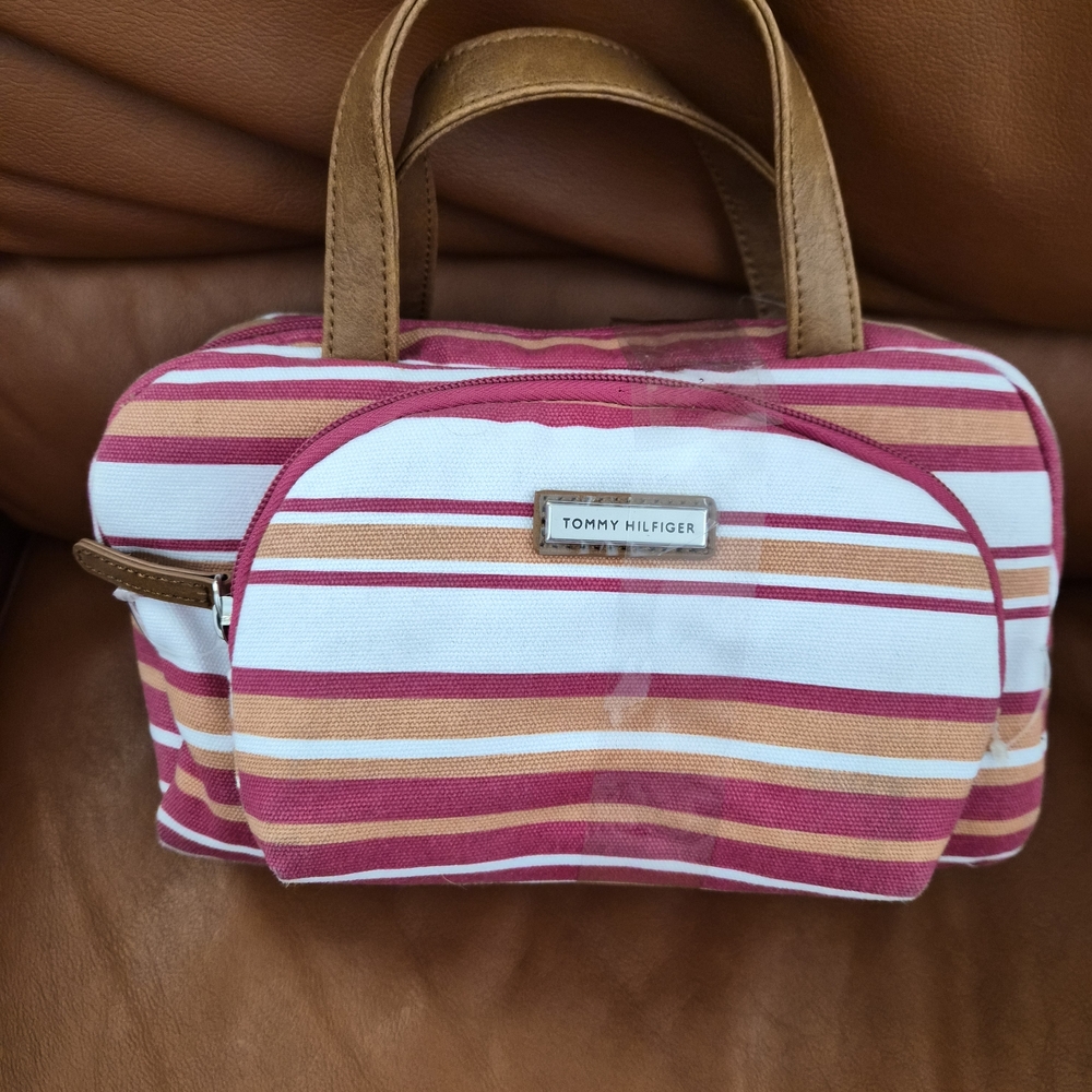 Tommy Hilfiger Striped Pink and Orange Women's Cosmetic Bag